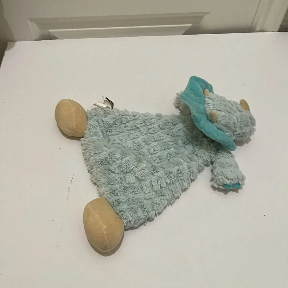 Demdaco Dinosaur Lovey Dino Triceratops Aqua Baby Toy Security Blanket Rattle